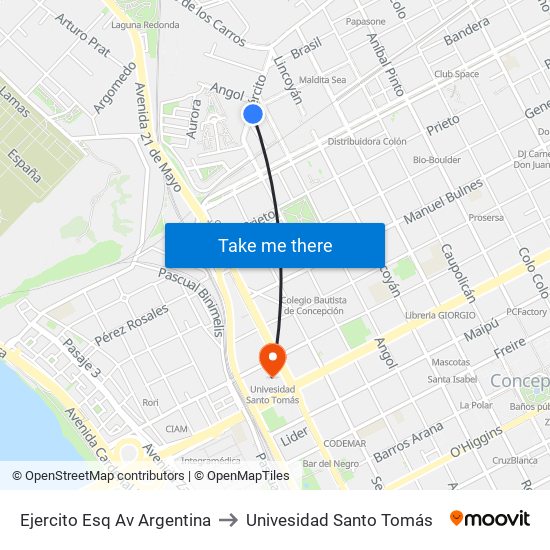 Ejercito Esq Av Argentina to Univesidad Santo Tomás map