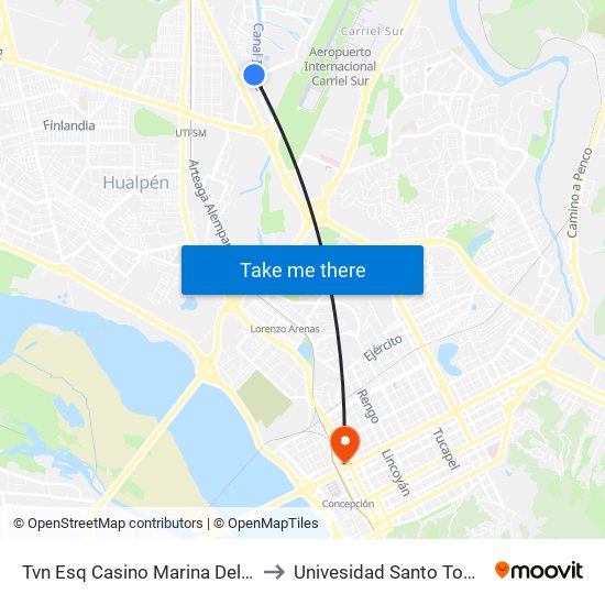 Tvn Esq Casino Marina Del Sol to Univesidad Santo Tomás map