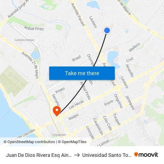 Juan De Dios Rivera Esq Ainavillo to Univesidad Santo Tomás map