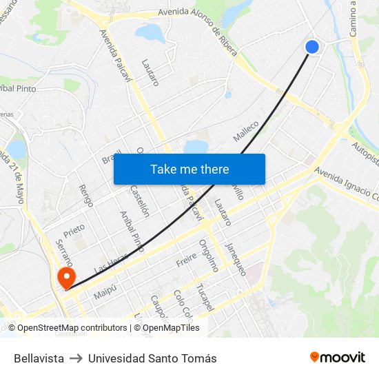 Bellavista to Univesidad Santo Tomás map