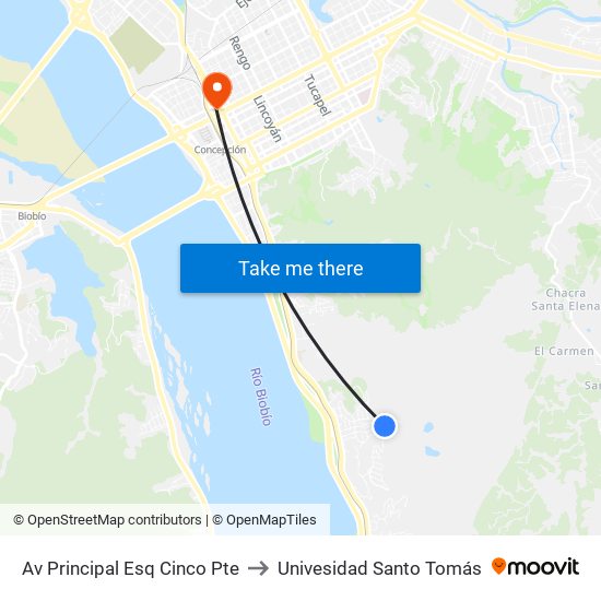 Av Principal Esq Cinco Pte to Univesidad Santo Tomás map