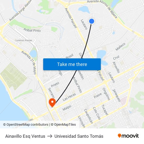 Ainavillo Esq Ventus to Univesidad Santo Tomás map
