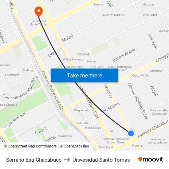 Serrano Esq Chacabuco to Univesidad Santo Tomás map