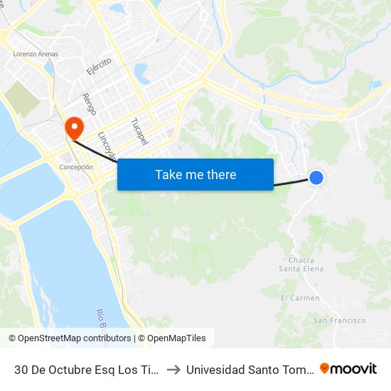 30 De Octubre Esq Los Tilos to Univesidad Santo Tomás map