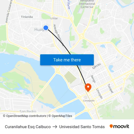 Curanilahue Esq Calbuco to Univesidad Santo Tomás map
