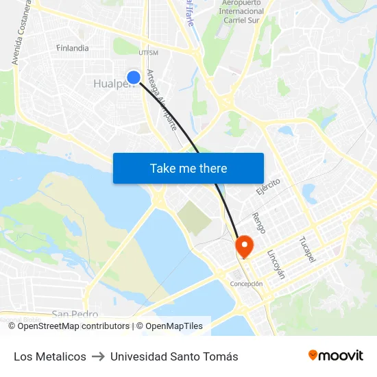 Los Metalicos to Univesidad Santo Tomás map