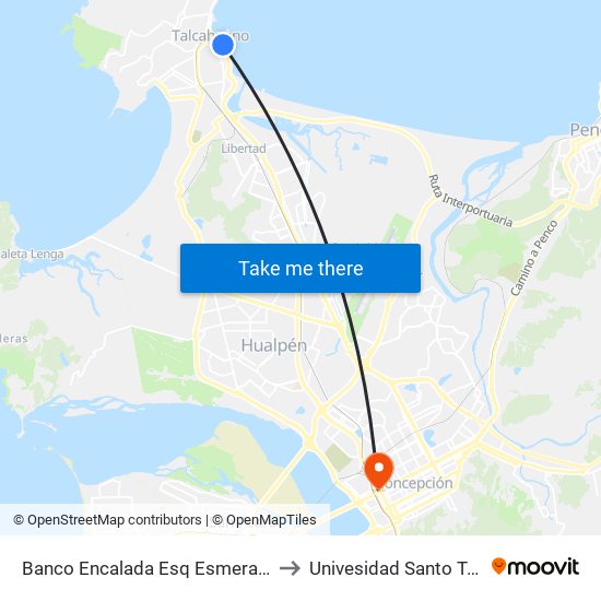 Banco Encalada Esq Esmeralda  Sur to Univesidad Santo Tomás map