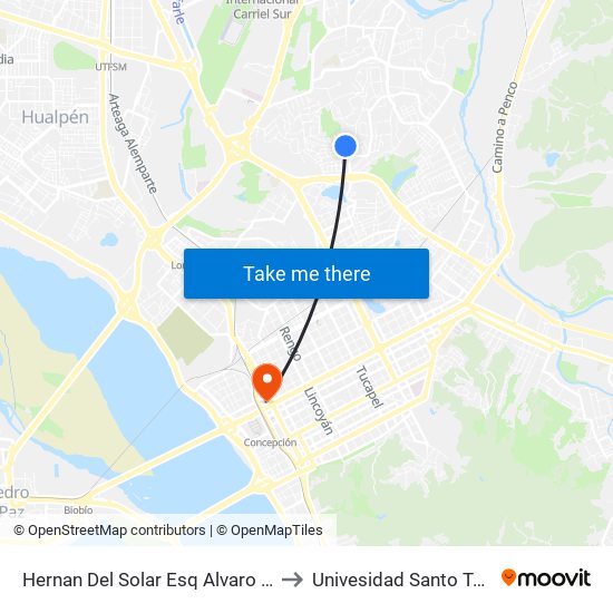 Hernan Del Solar Esq Alvaro Bazan to Univesidad Santo Tomás map