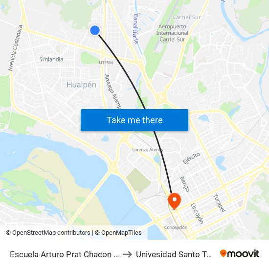 Escuela Arturo Prat Chacon  Norte to Univesidad Santo Tomás map