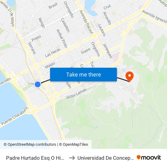 Padre Hurtado Esq  O Higgins to Universidad De Concepción map