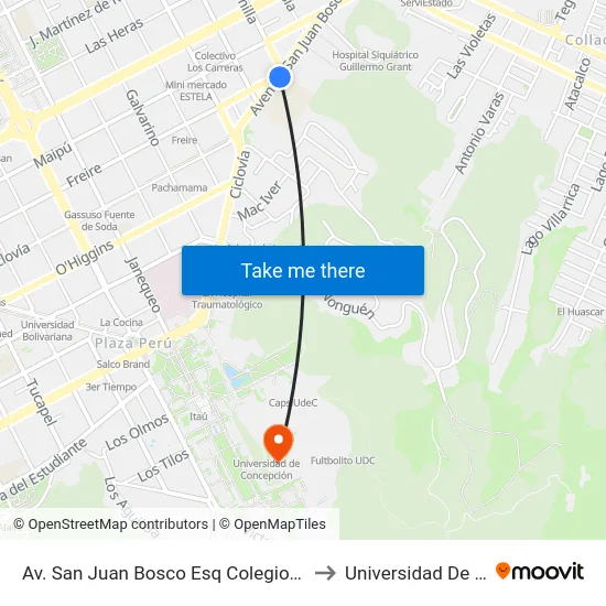 Av. San Juan Bosco Esq Colegio Salesiano Concepcion to Universidad De Concepción map