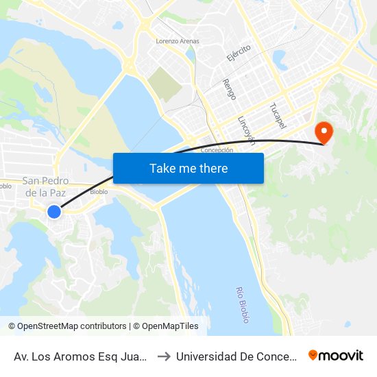 Av. Los Aromos Esq Juan Ruiz to Universidad De Concepción map