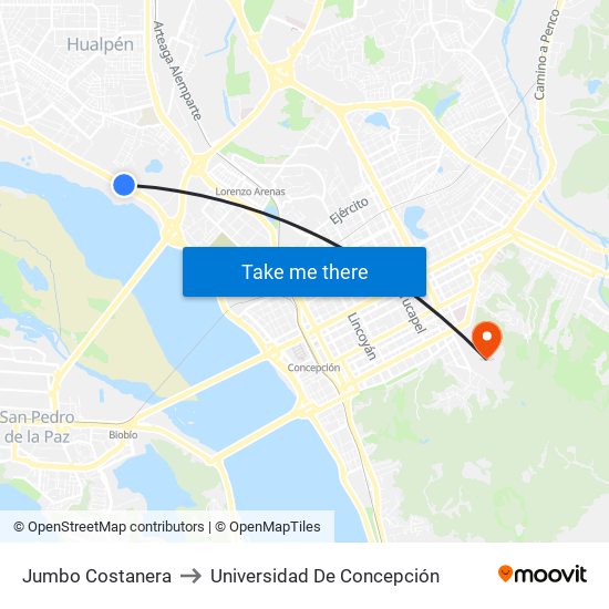 Jumbo Costanera to Universidad De Concepción map