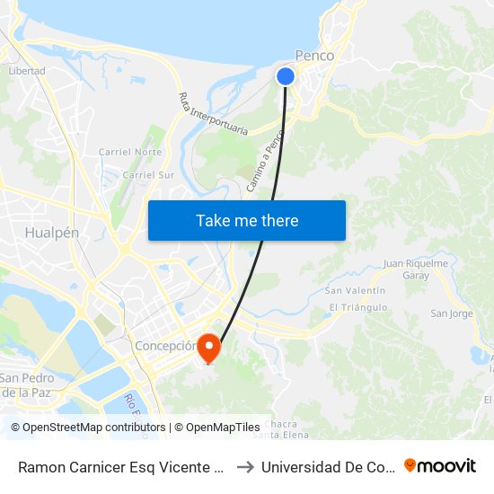 Ramon Carnicer Esq Vicente Perez Rosales to Universidad De Concepción map