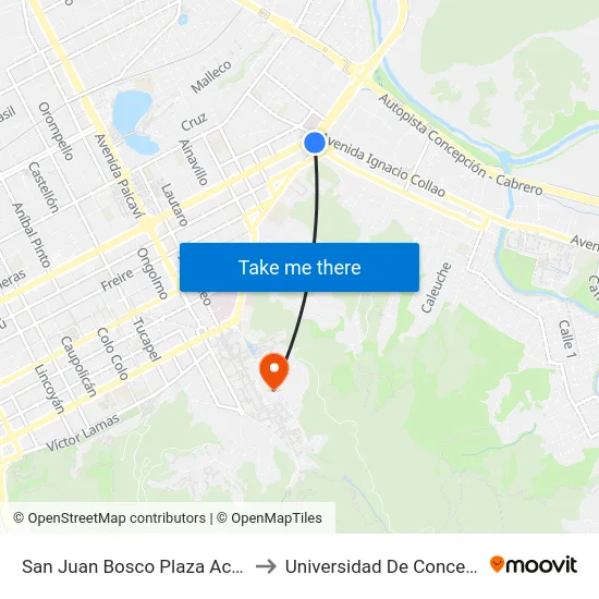 San Juan Bosco Plaza Acevedo to Universidad De Concepción map
