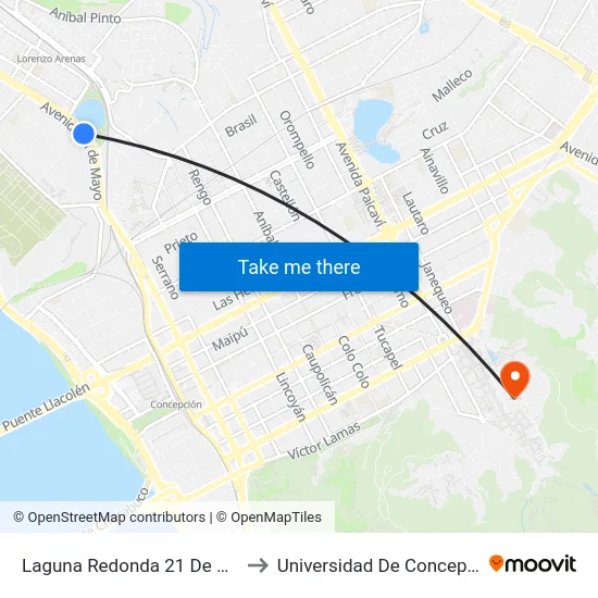 Laguna Redonda  21 De Mayo to Universidad De Concepción map