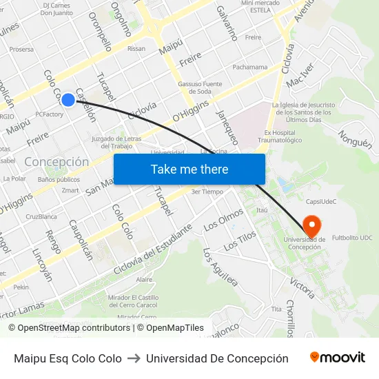 Maipu Esq Colo Colo to Universidad De Concepción map
