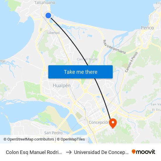 Colon Esq Manuel Rodriguez to Universidad De Concepción map