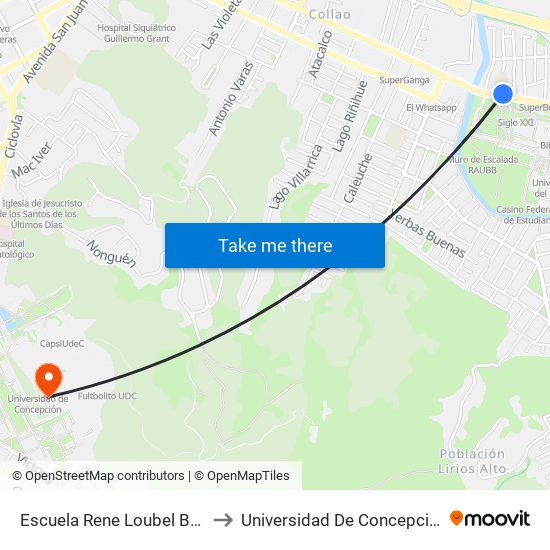 Escuela Rene Loubel Bert to Universidad De Concepción map