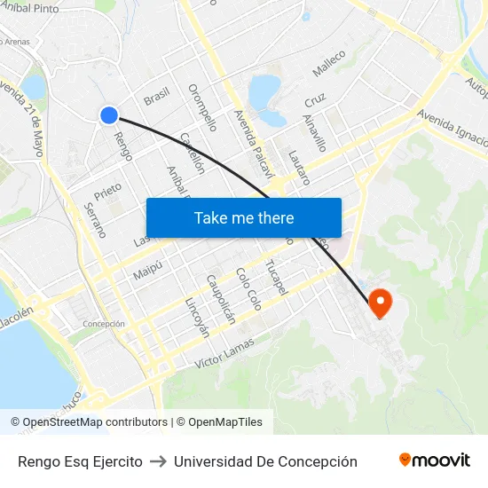 Rengo Esq Ejercito to Universidad De Concepción map