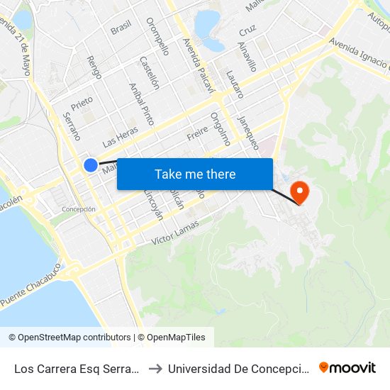Los Carrera Esq Serrano to Universidad De Concepción map