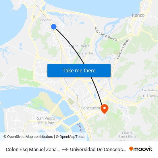 Colon Esq Manuel Zanartu to Universidad De Concepción map