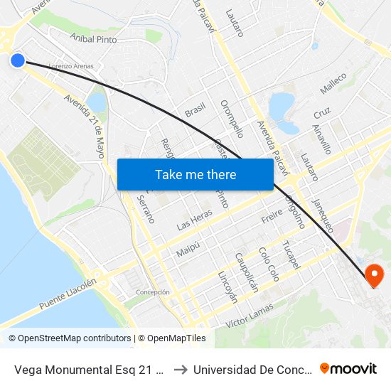 Vega Monumental Esq 21 De Mayo to Universidad De Concepción map