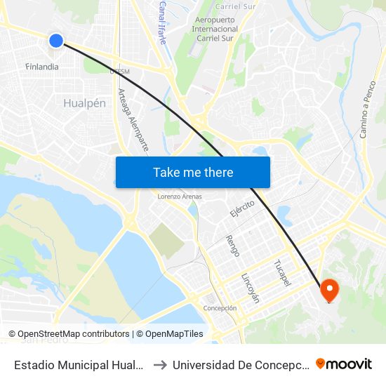 Estadio Municipal Hualpen to Universidad De Concepción map