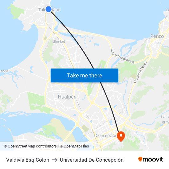 Valdivia Esq Colon to Universidad De Concepción map