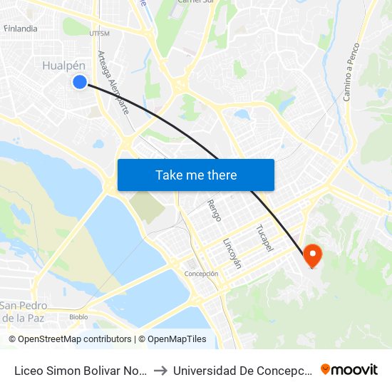 Liceo Simon Bolivar  Norte to Universidad De Concepción map