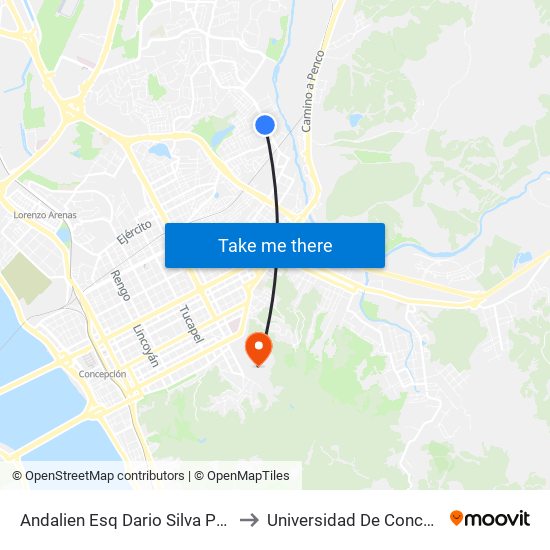 Andalien Esq Dario Silva  Poniente to Universidad De Concepción map