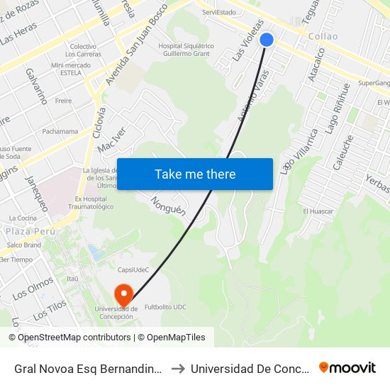 Gral Novoa Esq Bernandino Corral to Universidad De Concepción map