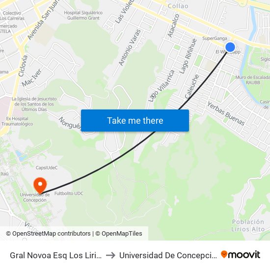 Gral Novoa Esq Los Lirios to Universidad De Concepción map