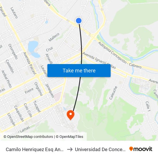 Camilo Henriquez Esq Andalien to Universidad De Concepción map