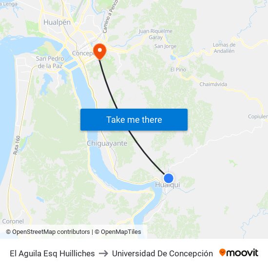 El Aguila Esq Huilliches to Universidad De Concepción map