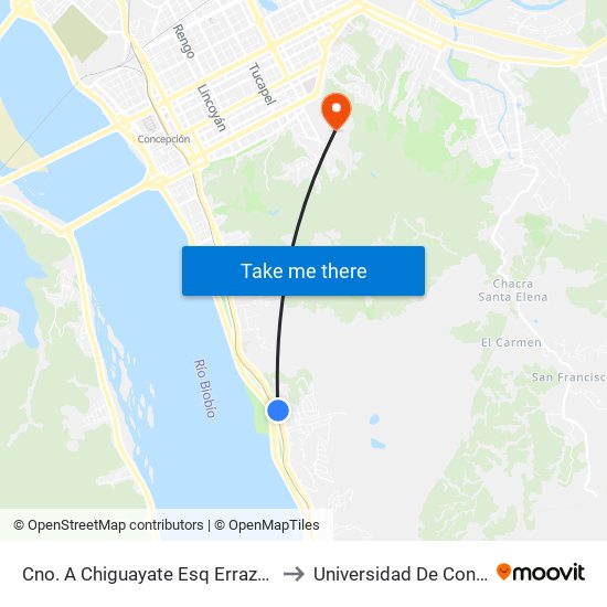 Cno. A Chiguayate Esq Errazuriz  Oriente to Universidad De Concepción map