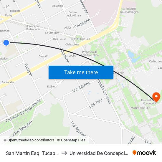 San Martin Esq. Tucapel to Universidad De Concepción map