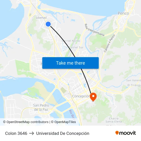 Colon 3646 to Universidad De Concepción map