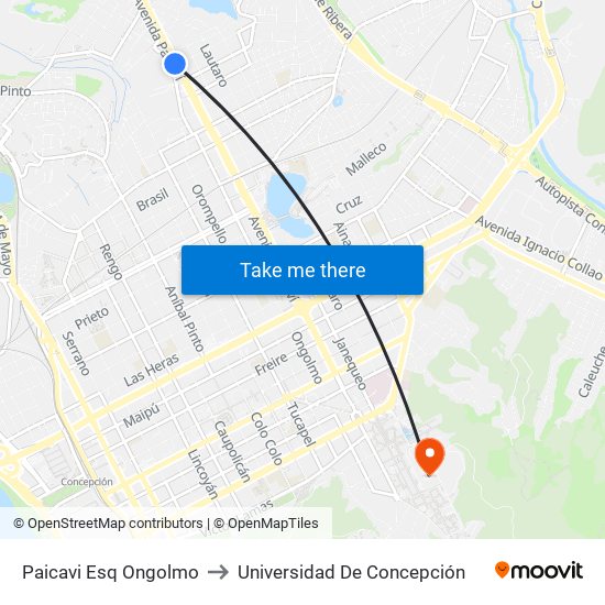 Paicavi Esq Ongolmo to Universidad De Concepción map
