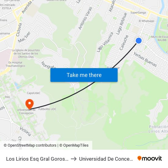 Los Lirios Esq Gral Gorostiaga to Universidad De Concepción map