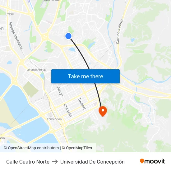Calle Cuatro  Norte to Universidad De Concepción map