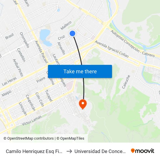 Camilo Henriquez Esq Fioretti to Universidad De Concepción map