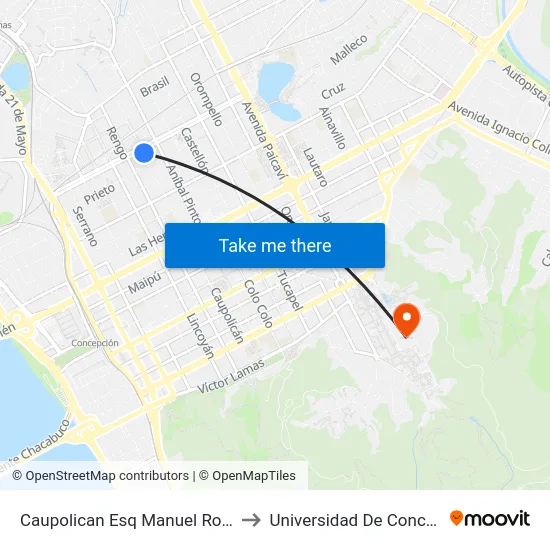Caupolican Esq Manuel Rodriguez to Universidad De Concepción map