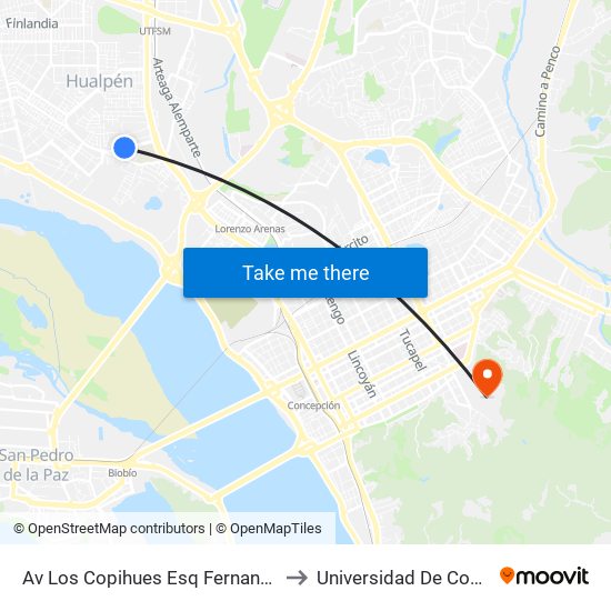 Av Los Copihues Esq Fernando Santivan to Universidad De Concepción map