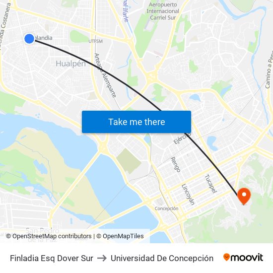 Finladia Esq Dover  Sur to Universidad De Concepción map