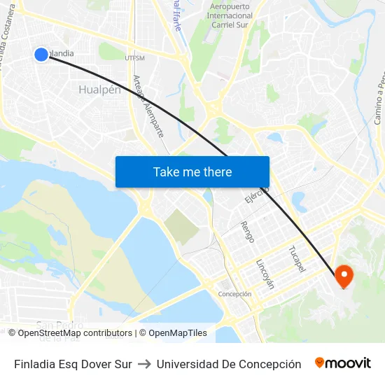 Finladia Esq Dover  Sur to Universidad De Concepción map