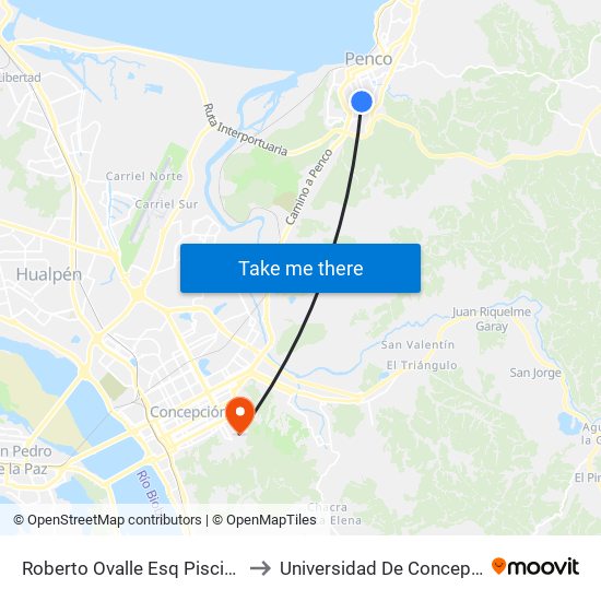 Roberto Ovalle Esq Piscis  Sur to Universidad De Concepción map