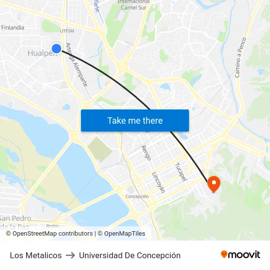 Los Metalicos to Universidad De Concepción map