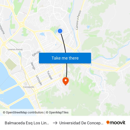 Balmaceda Esq Los Lingues to Universidad De Concepción map