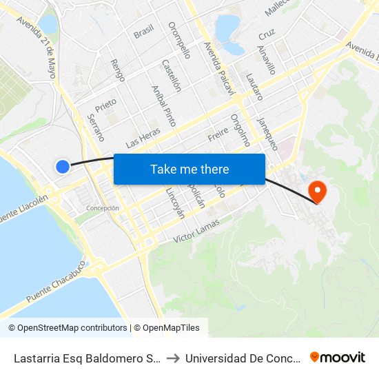 Lastarria Esq Baldomero Sanchez to Universidad De Concepción map